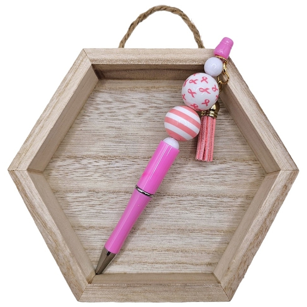 Pink Breast Cancer Awareness Beaded Pen With Tassel Writing Gift Office Supplies